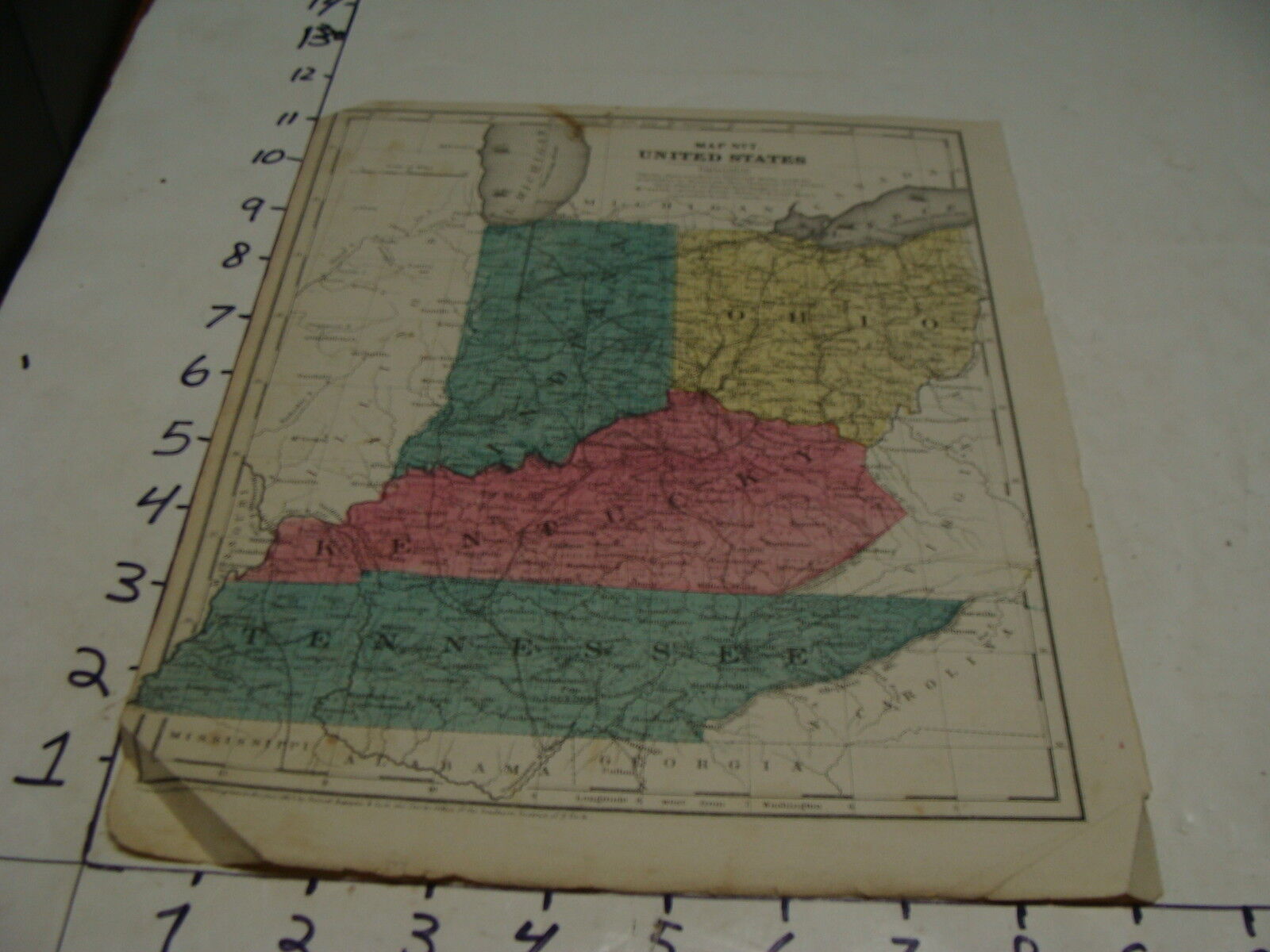vintage 1853 map--TENNESSSEE, KENTUCKY, INDIANA, OHIO
