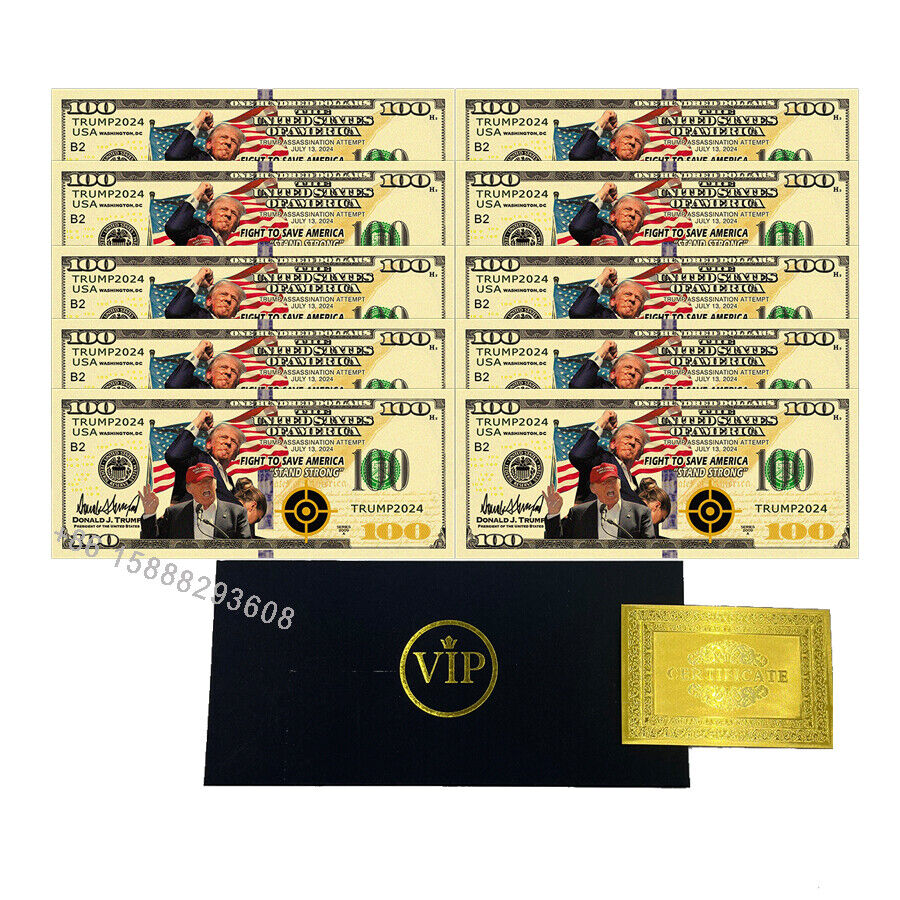 10pc Trump 2024 shooting Assassination Custom gold banknote Never surrender card