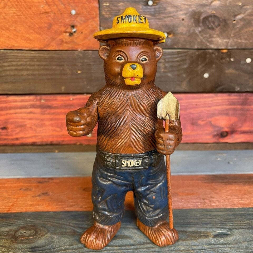 Smokey The Bear Cast Iron Bank With Painted Antique Finish (8\