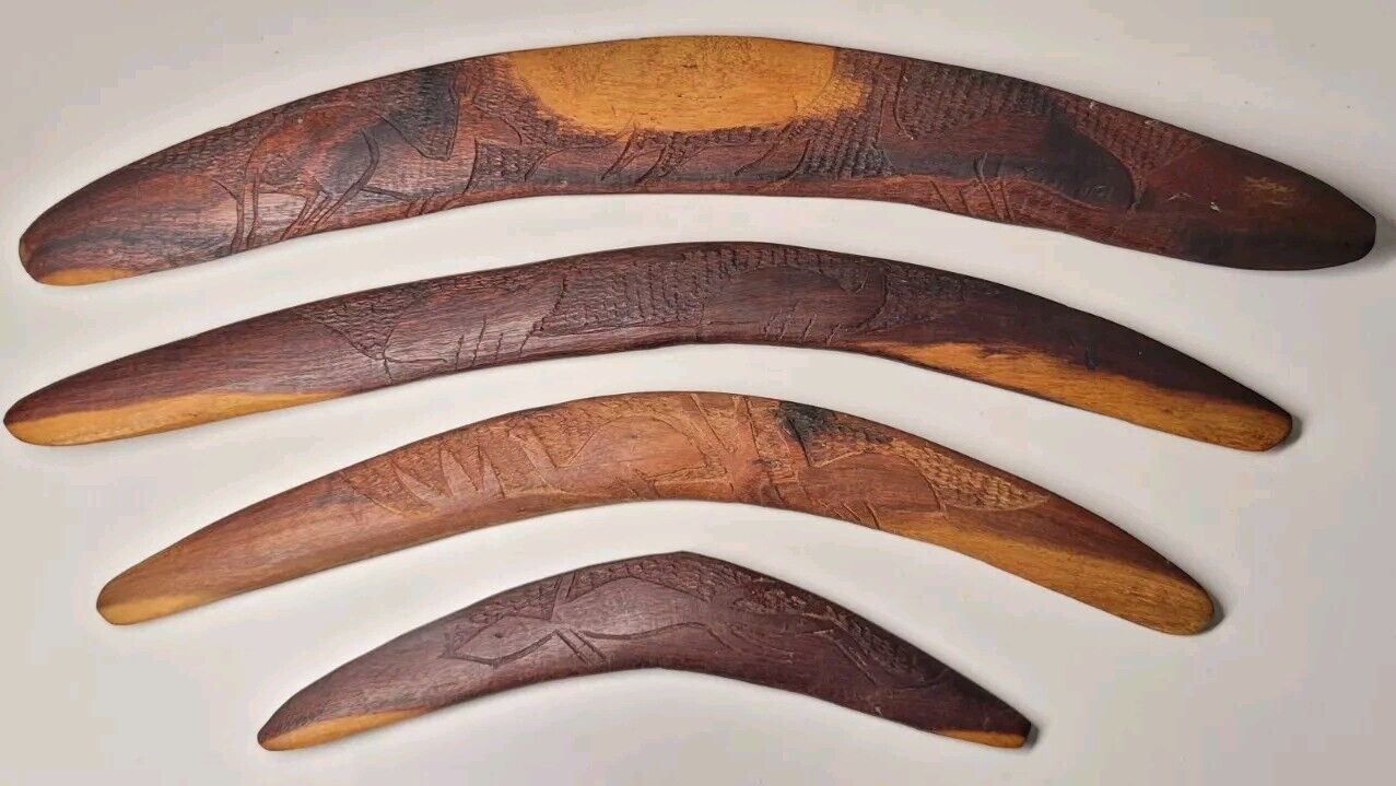 Vintage Australian Aboriginal Hunting Boomerang Hand Carved 1960s Collection Lot