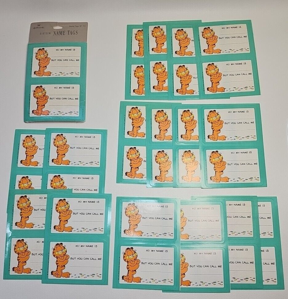 Vintage Hallmark Garfield Name Tag Stickers - Hi My Name Is - 48 Sticker Lot