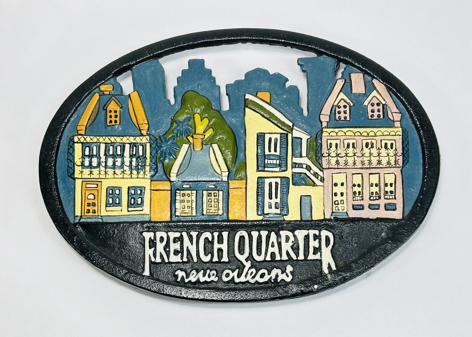 Vintage French Quarter New Orleans Cast Iron Hand Painted Trivet 8.5” x 6”