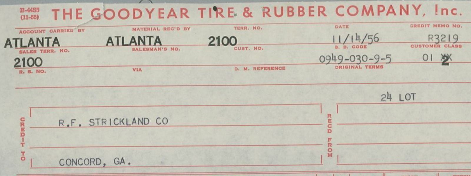 1956 Goodyear Tire & Rubber Company, Inc Piedmont Rd Atlanta GA Invoice 416