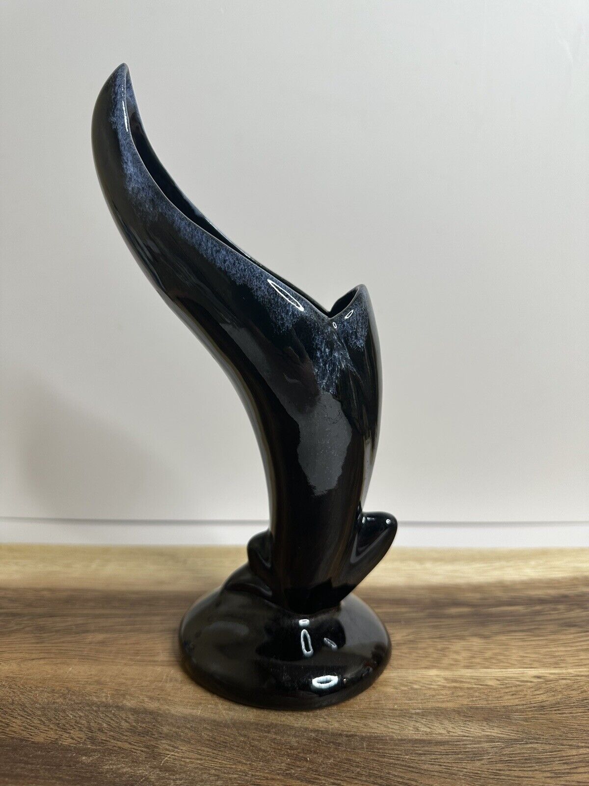 Van Briggle Pottery Black with blue edging Bird Of Paradise / Calla Lily Vase
