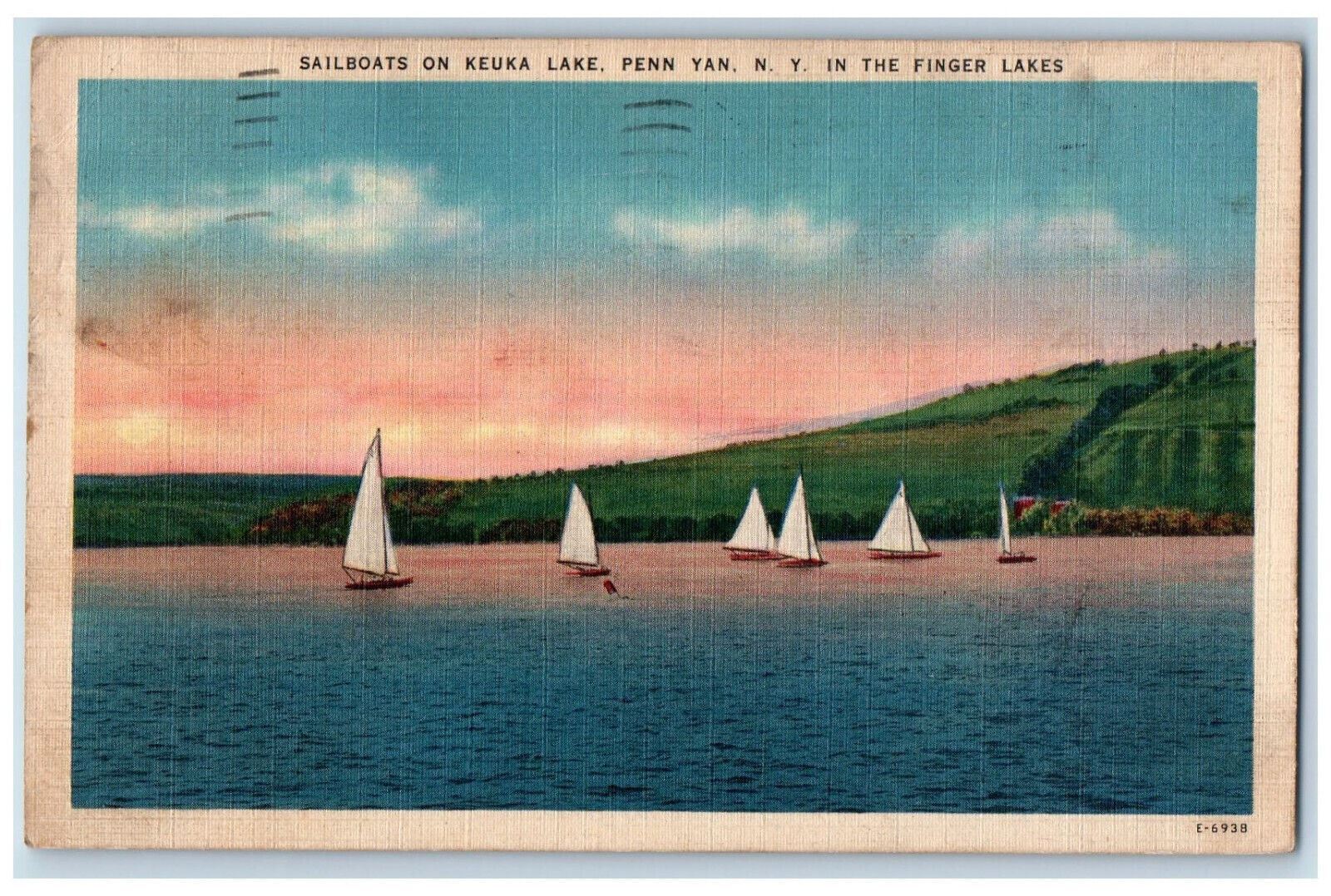 1945 Sailboats on Keuka Lake In Finger Lakes Penn Yan New York NY Postcard
