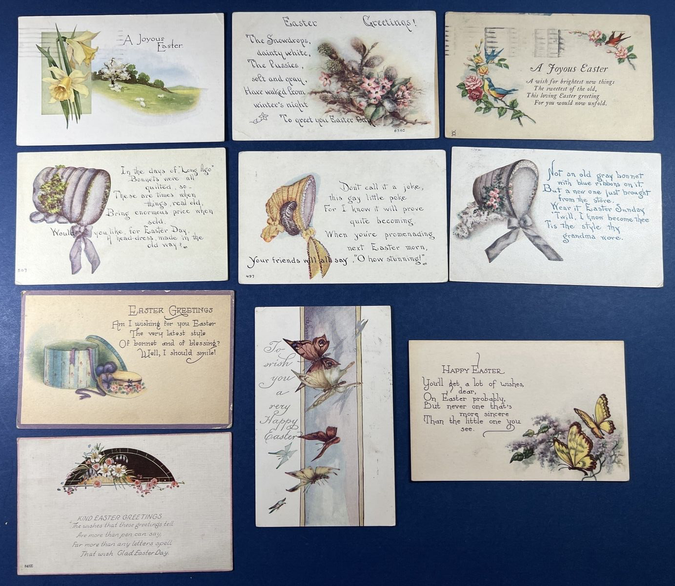 10 Easter Mixture Antique Postcards. Butterflies, Bonnets, Flowers, Scenes