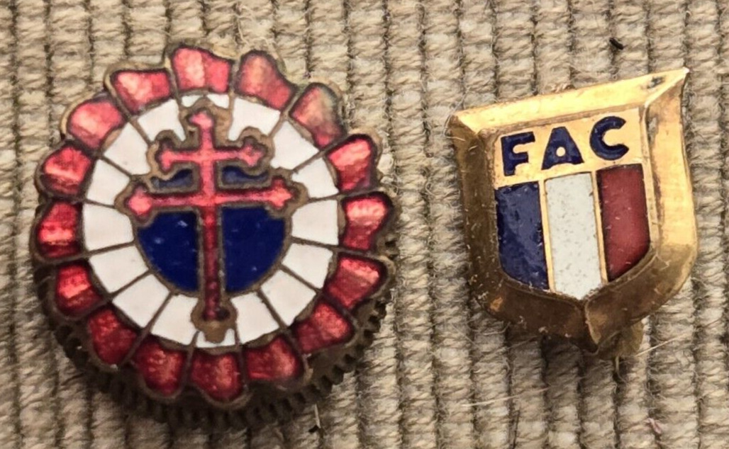 WWII French Resistance Support France Cross of Lorraine & FAC Enamel Pins Allied