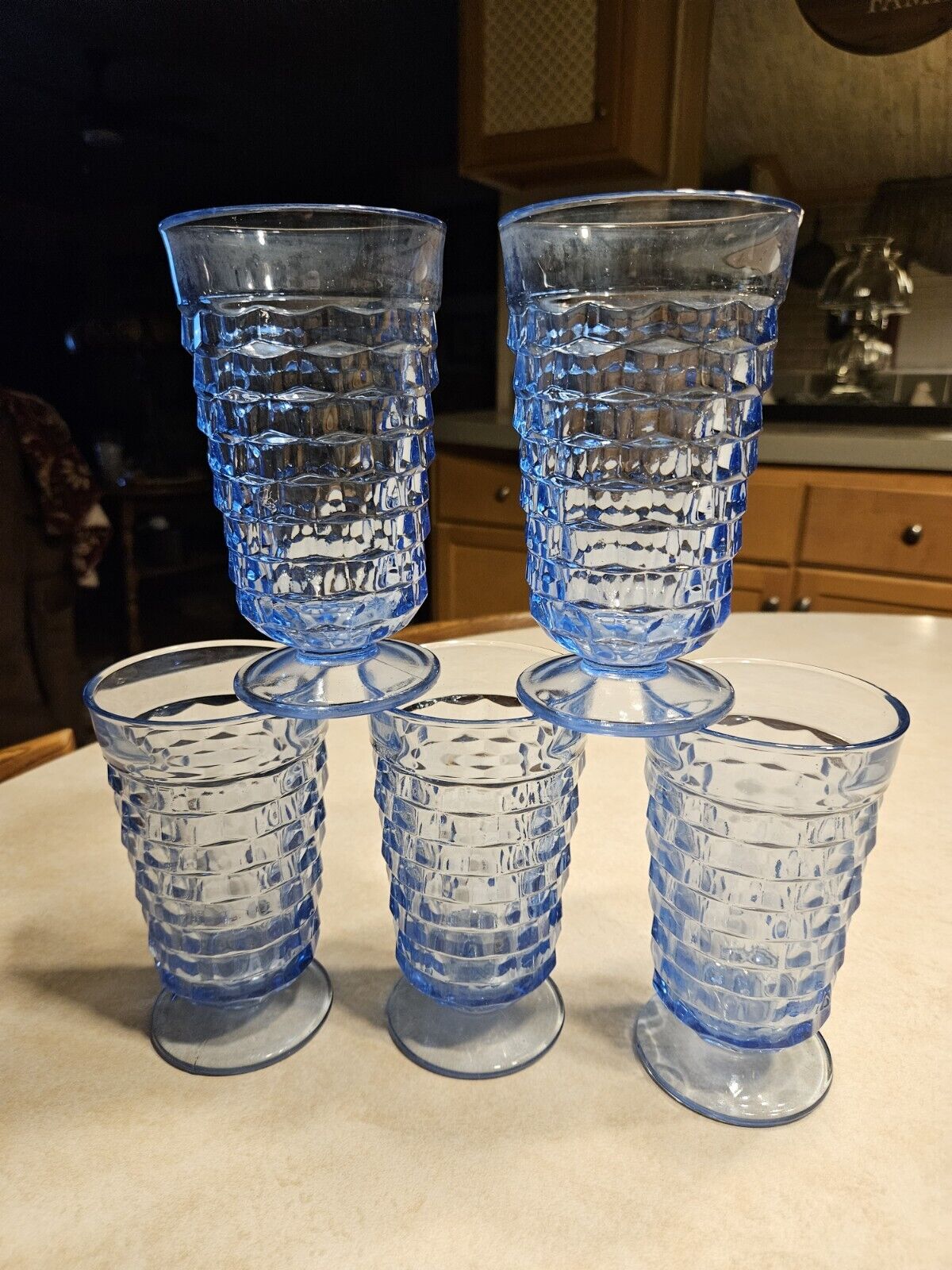 Set of 5 - Blue Indiana Colony White Hall Stemware Footed Glasses