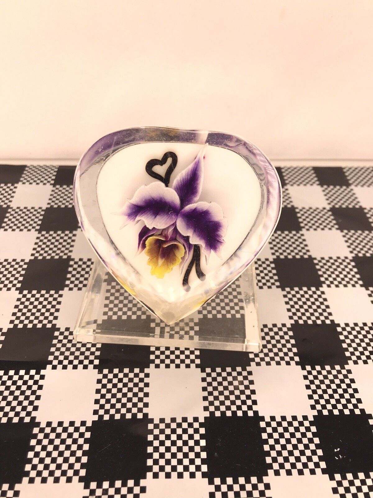 Vintage Lucite Reverse Painted Iris pen holder bud vase beautiful MCM flower