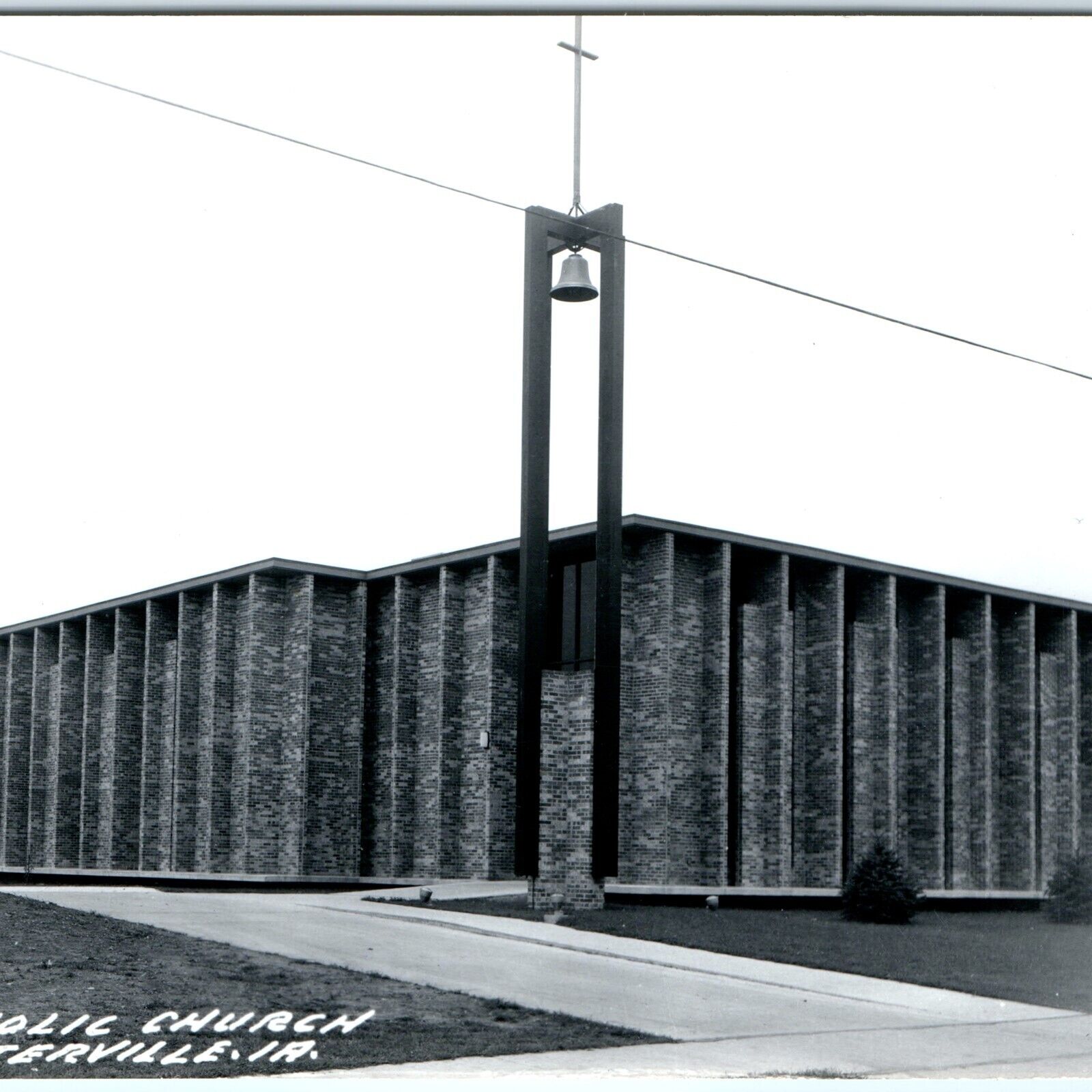 c1950s Centerville IA RPPC Catholic Church Real Photo Modern Brick Postcard A104