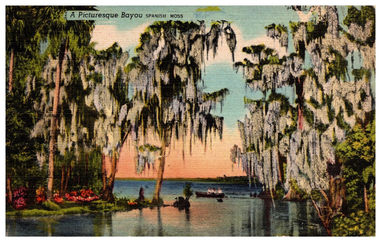 A Picturesque Bayou With Spanish Moss Southland News Co. Vintage Linen Postcard