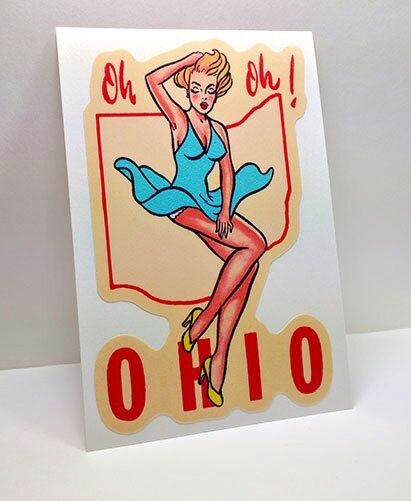 OHIO Pinup Vintage Style Travel Decal, Vinyl Sticker, Luggage Label, 5\