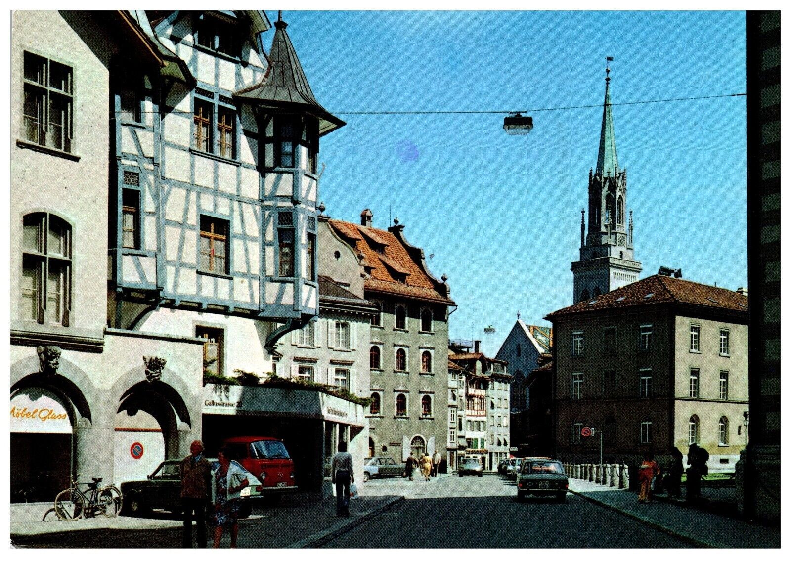 Vintage Switzerland Postcard 4x6 St Gallen Gallusstrasse  Buildings, Street, Car