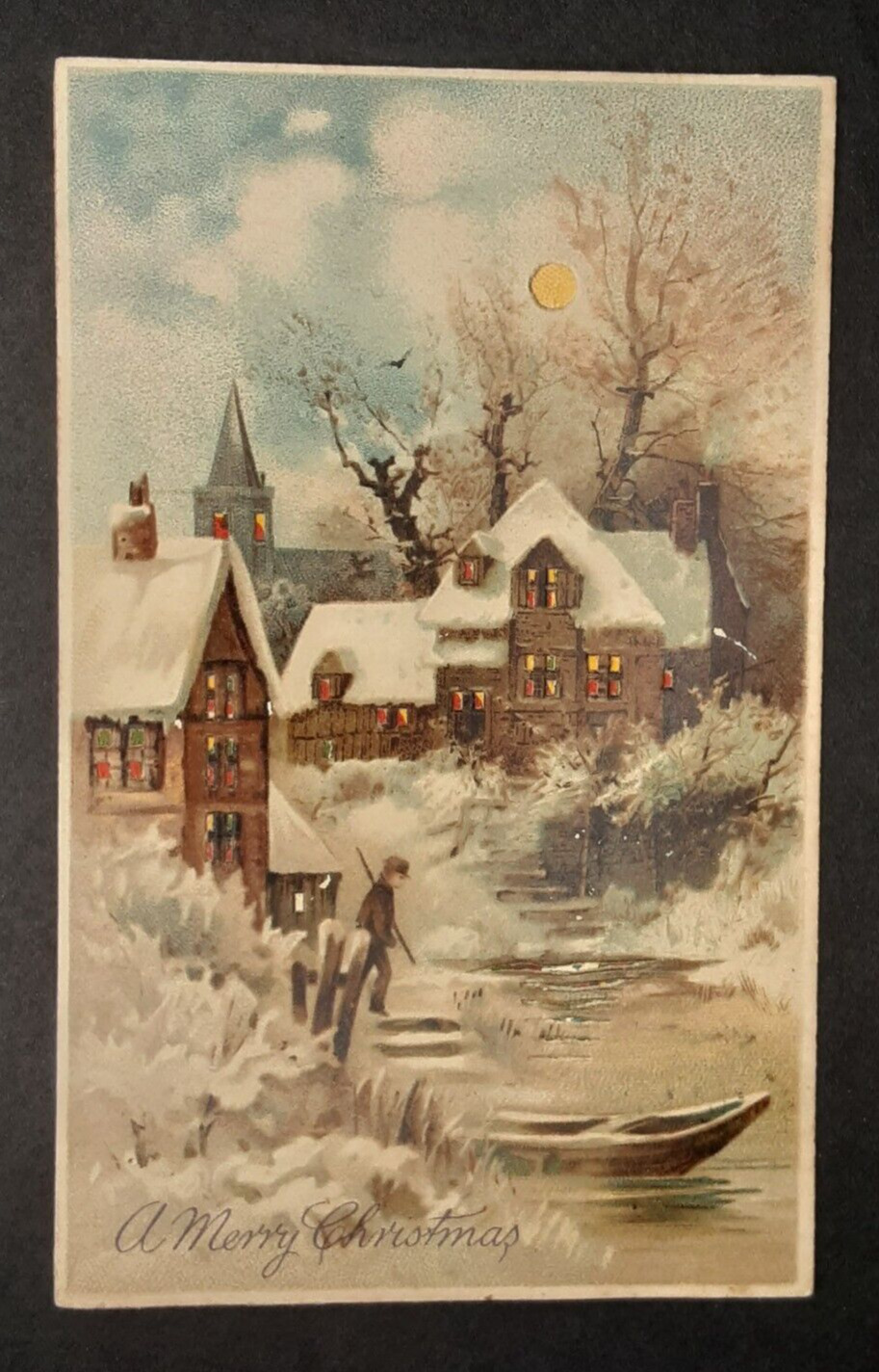 1908 Postcard Christmas Hold to Light Antique Turn of Century Vertical Post Card