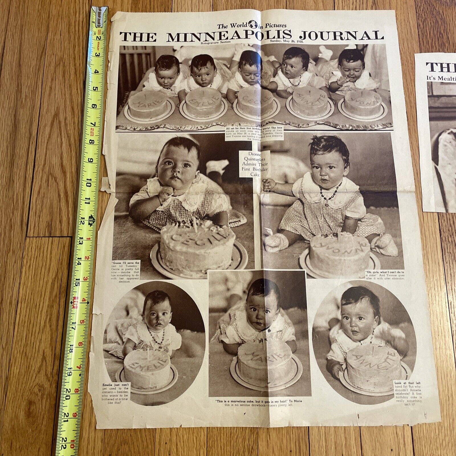 Dionne Quintuplets Birthday 1935 Minneapolis Journal Paper