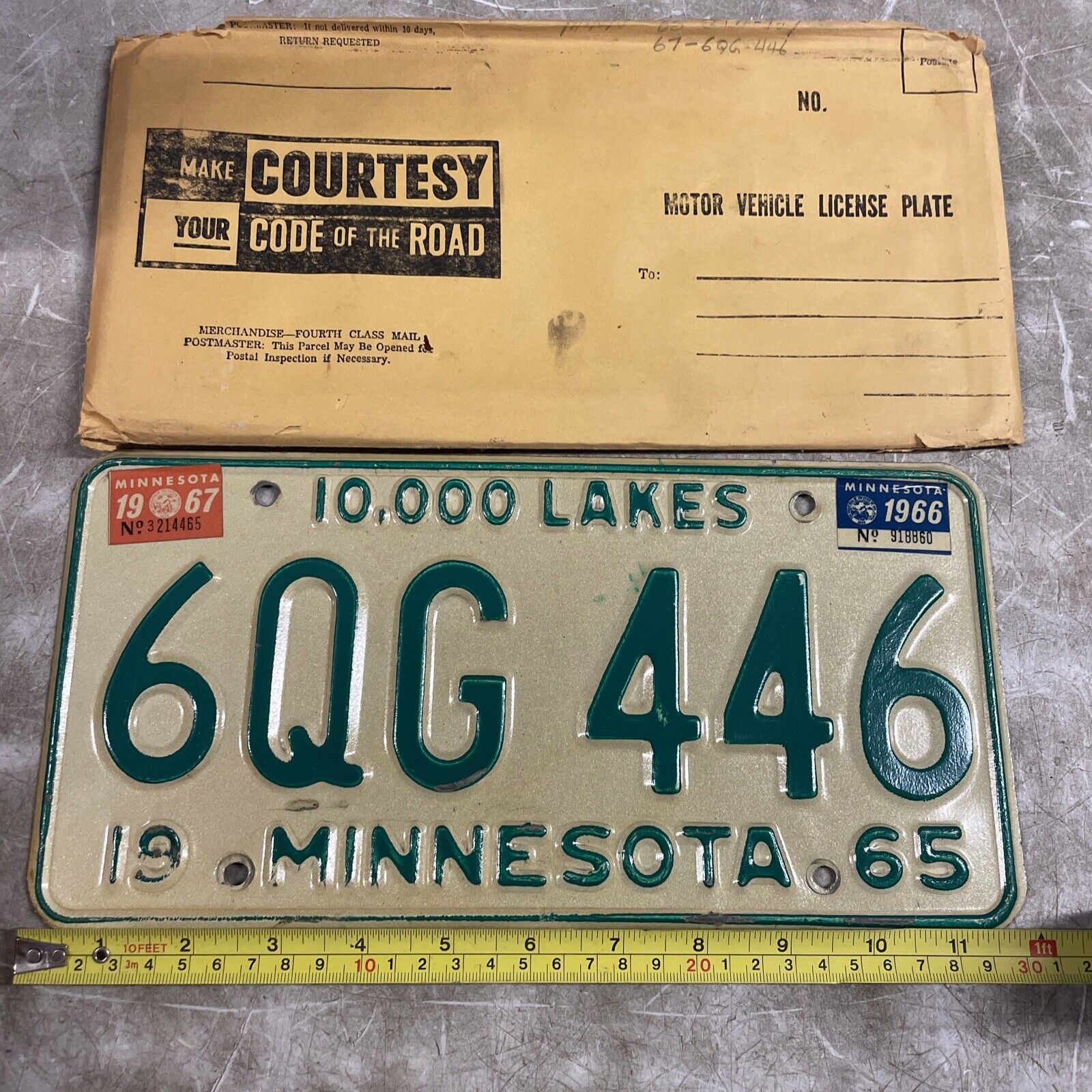 Vintage 1965 +66/67 Tab Minnesota License Plate 6QG 446 Chevy Dodge Man cave Tag