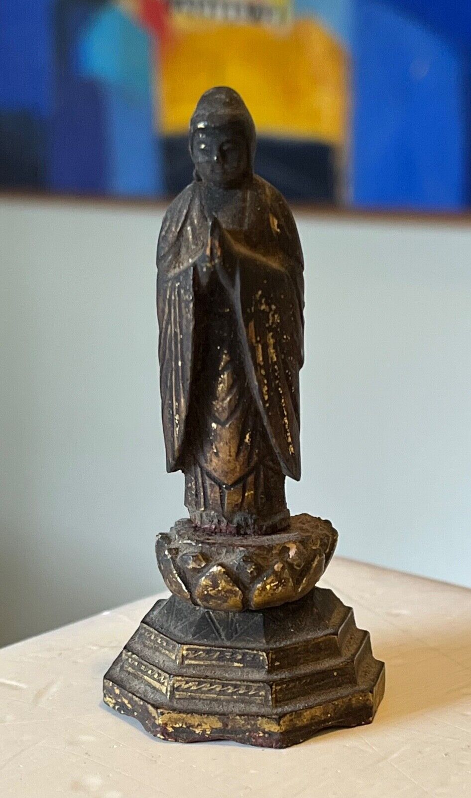 Buddha Figure Amida Very Old Wood Japanese