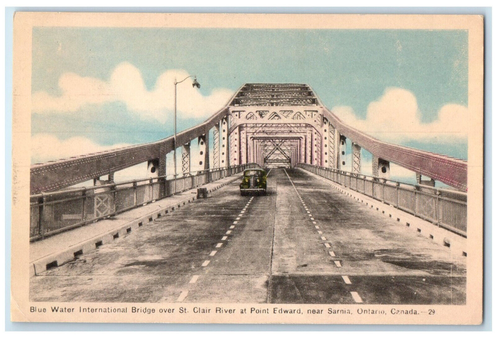 c1950's Blue Water International Bridge Point Edward Ontario Canada Postcard