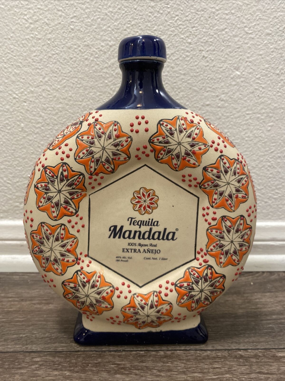Tequila Mandala Extra Anejo Bottle Hand Painted Limited Edition EMPTY Refillable