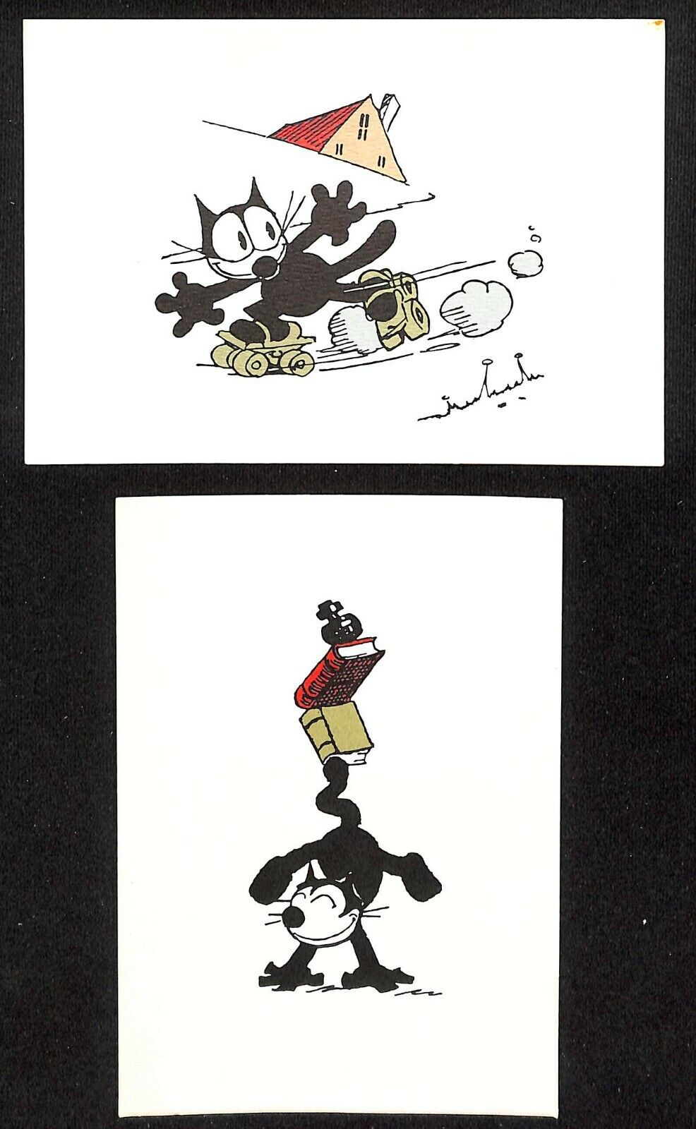 Vintage Pair of Felix the Cat Postcards Rollerskates & Balance Book c1980's-90's
