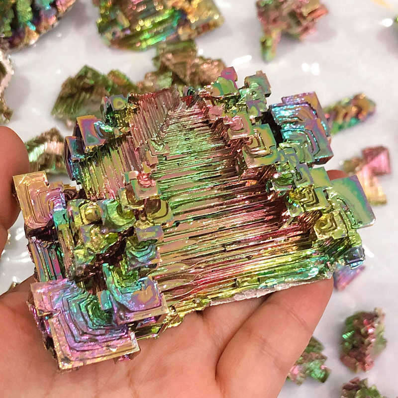 10Pcs 70g Natural Rainbow Aura Titanium Crystal Bismuth Specimens Chakra Mineral