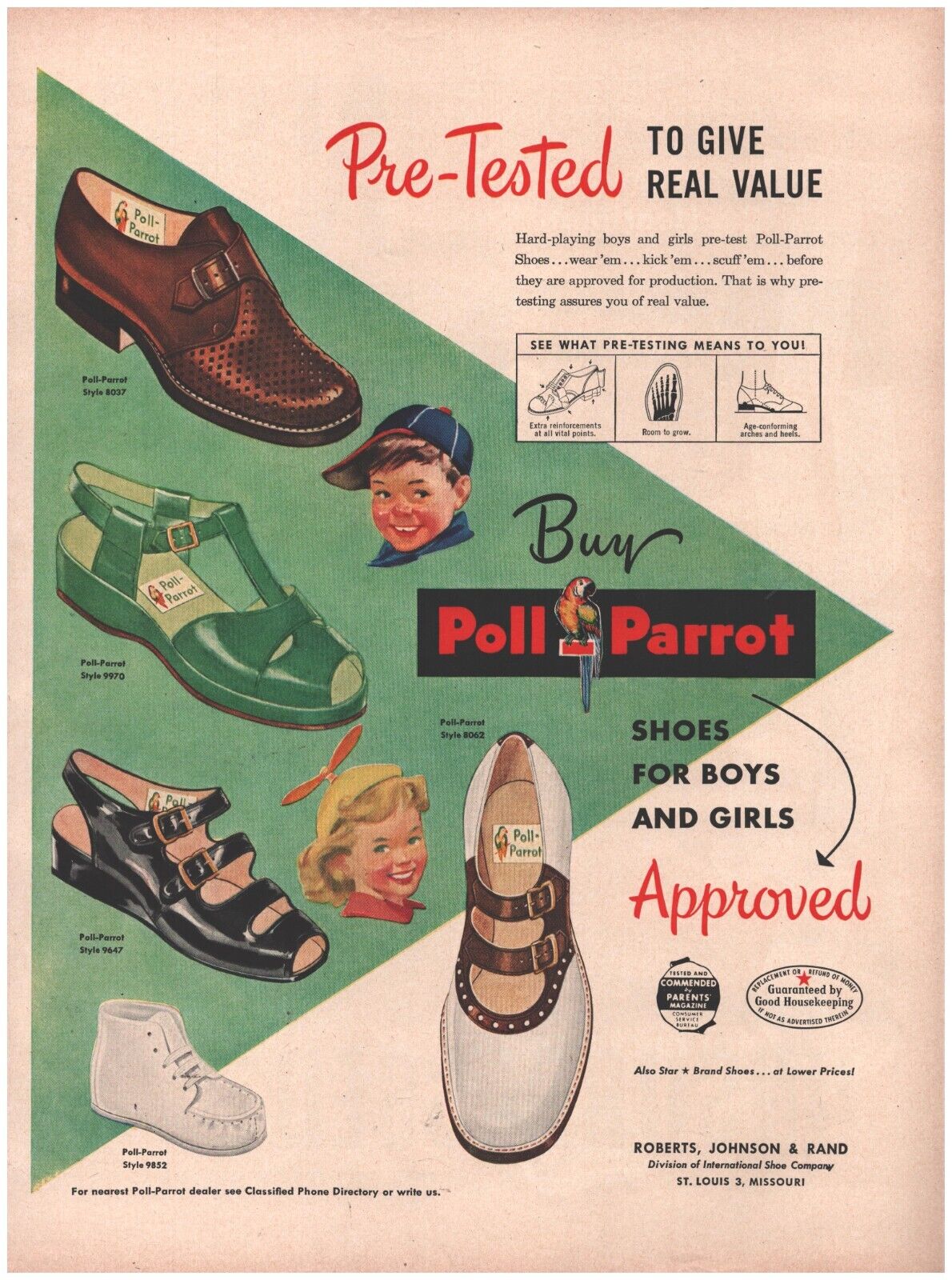 1949 Poll-Parrot Shoes for Boys & Girls Vintage Original Magazine Print Ad