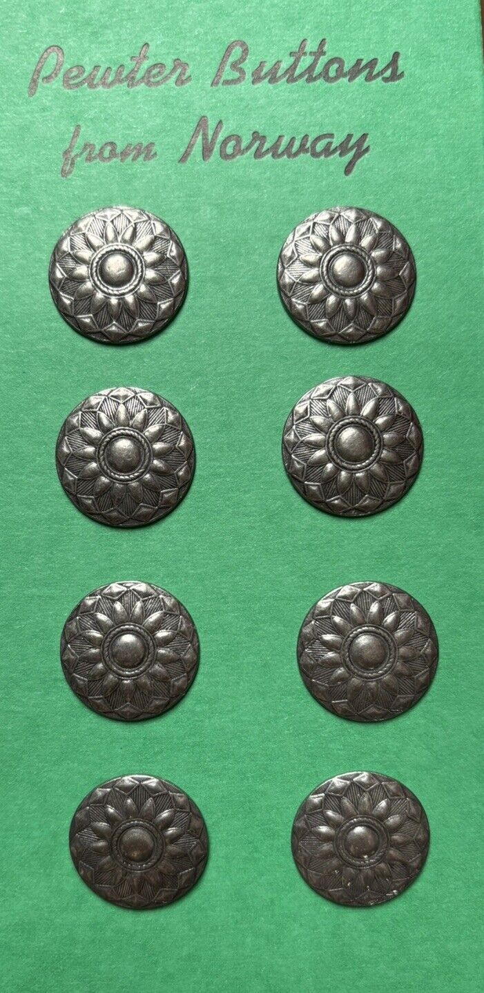 Vintage Pewter Buttons Norwegian Made. High Quality 🌻Awesome 🌻13/16”