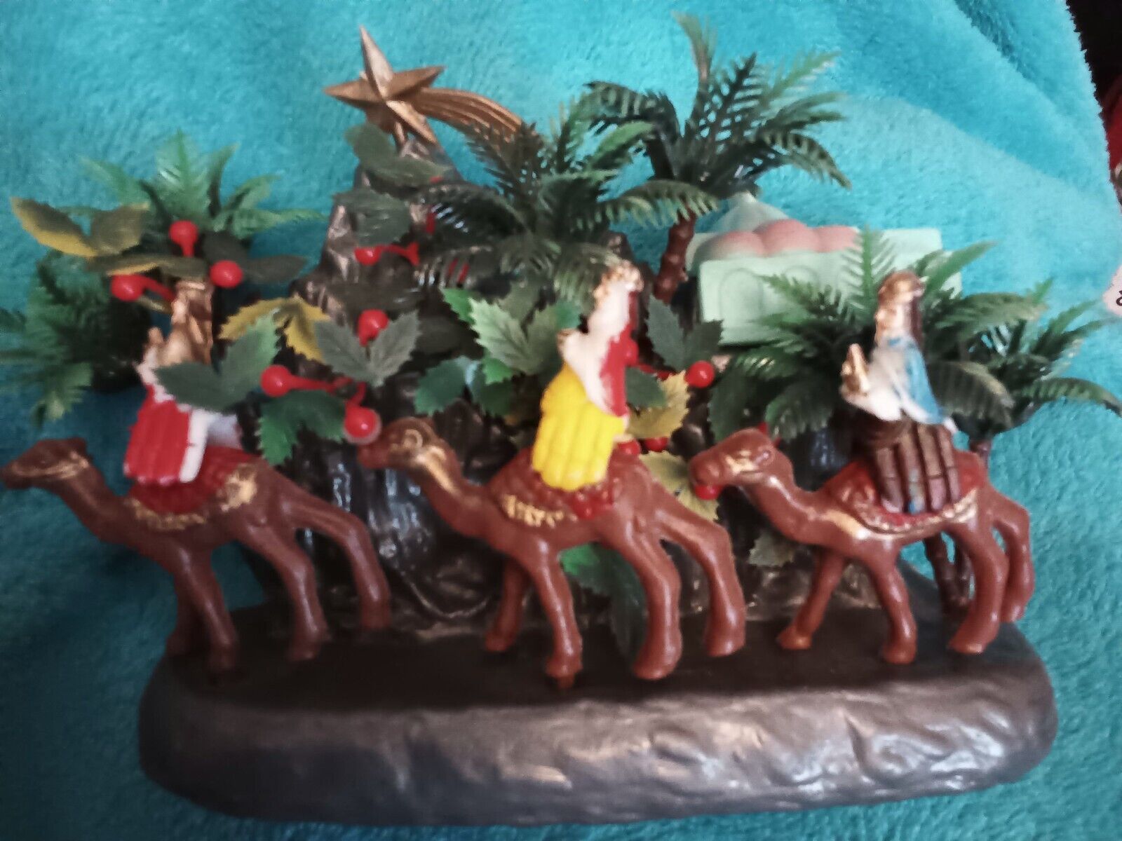 Vintage 1974 Hong Kong Soft Plastic Christmas Nativity w 3 Kings on Camels