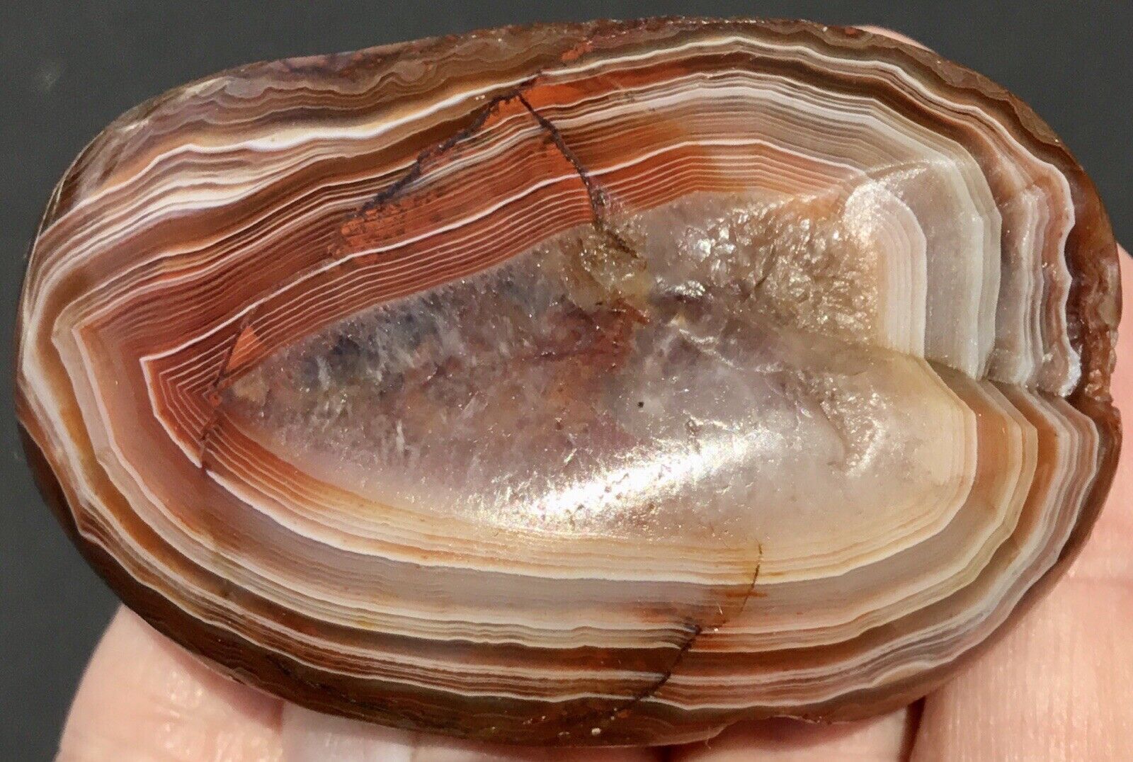 4.6 oz Lake Superior Agate Face Polished High Contrast Amethyst Eye ❤️ Shape