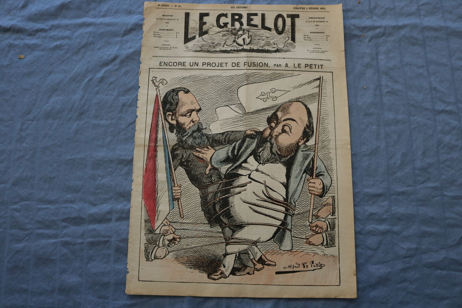 1873 FEBRUARY 9 LE GRELOT NEWSPAPER-ENCORE UN PROJECT DE FUSION-FRENCH - NP 8612