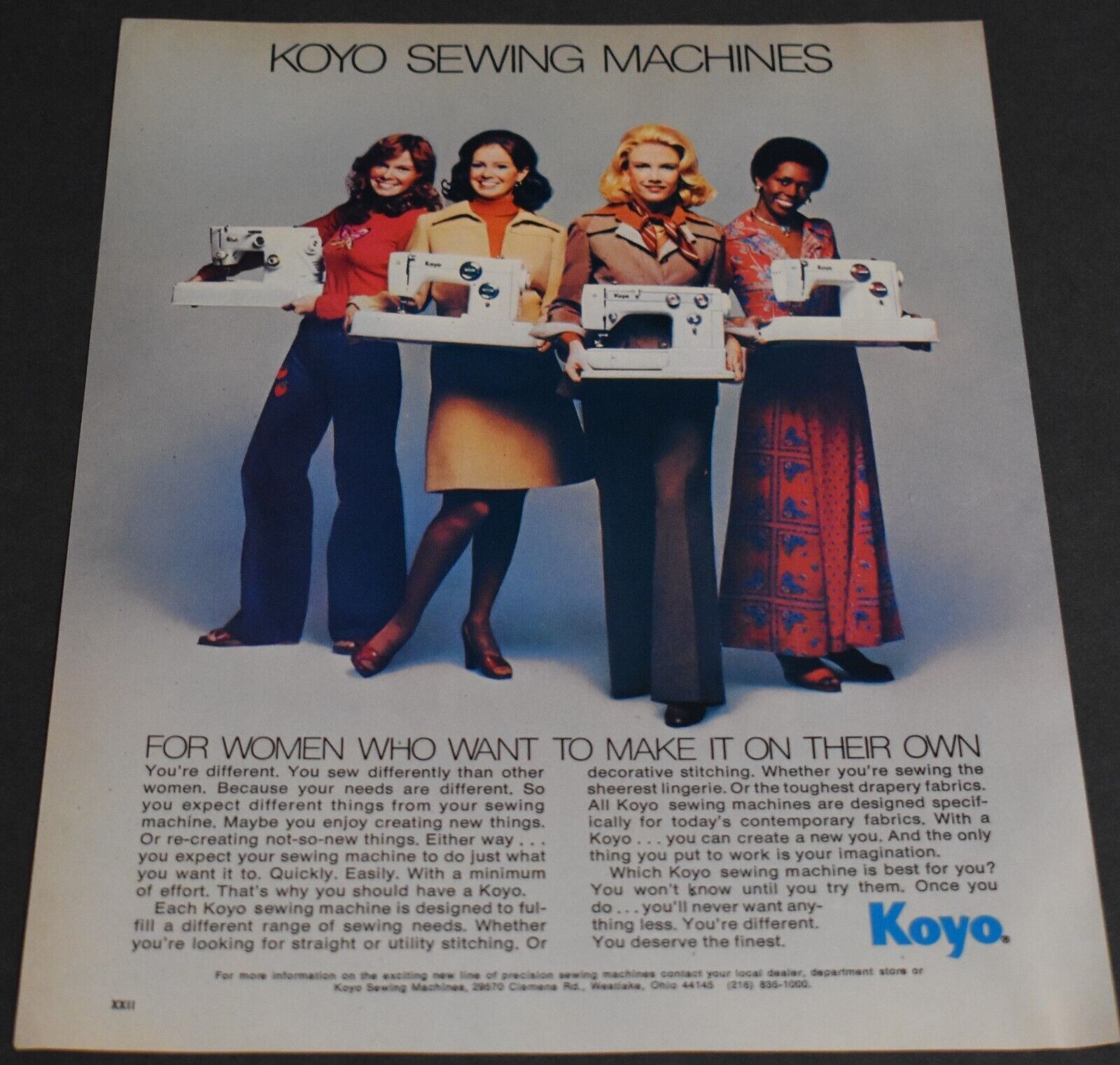 1975 Print Ad Fashion Style Heels Long Legs Koyo Sewing Machines Blonde Brunette