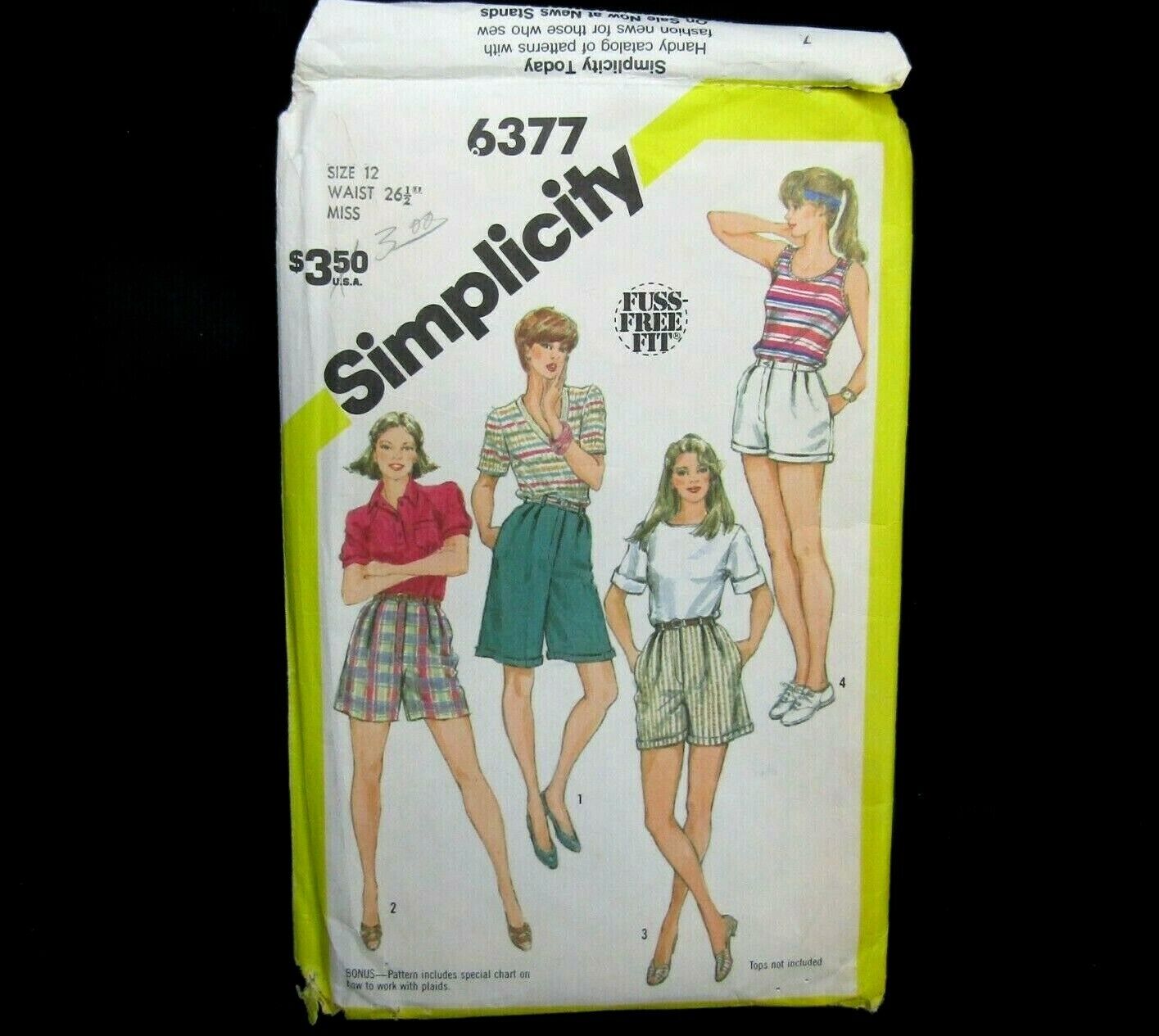 Vtg Simplicity Pattern 6377 Fuss Free Misses Front Pleated Shorts Sz 12 CUT 1983