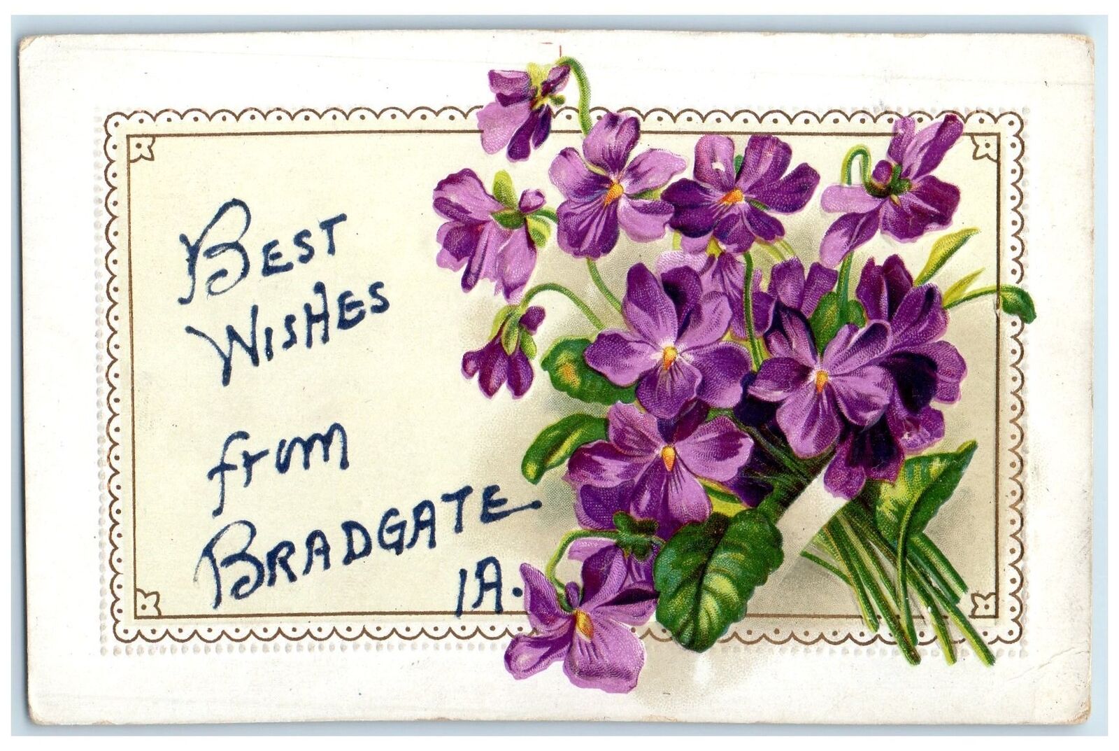 1910 Best Wishes From Bradgate Bunch Of Flower Iowa IA Correspondence Postcard