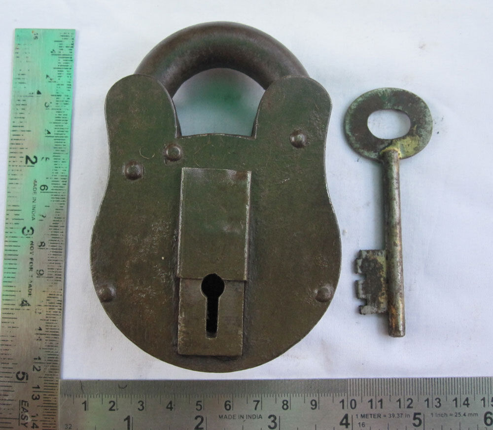 old Iron padlock lock key made very strong  heavy strong shackle.