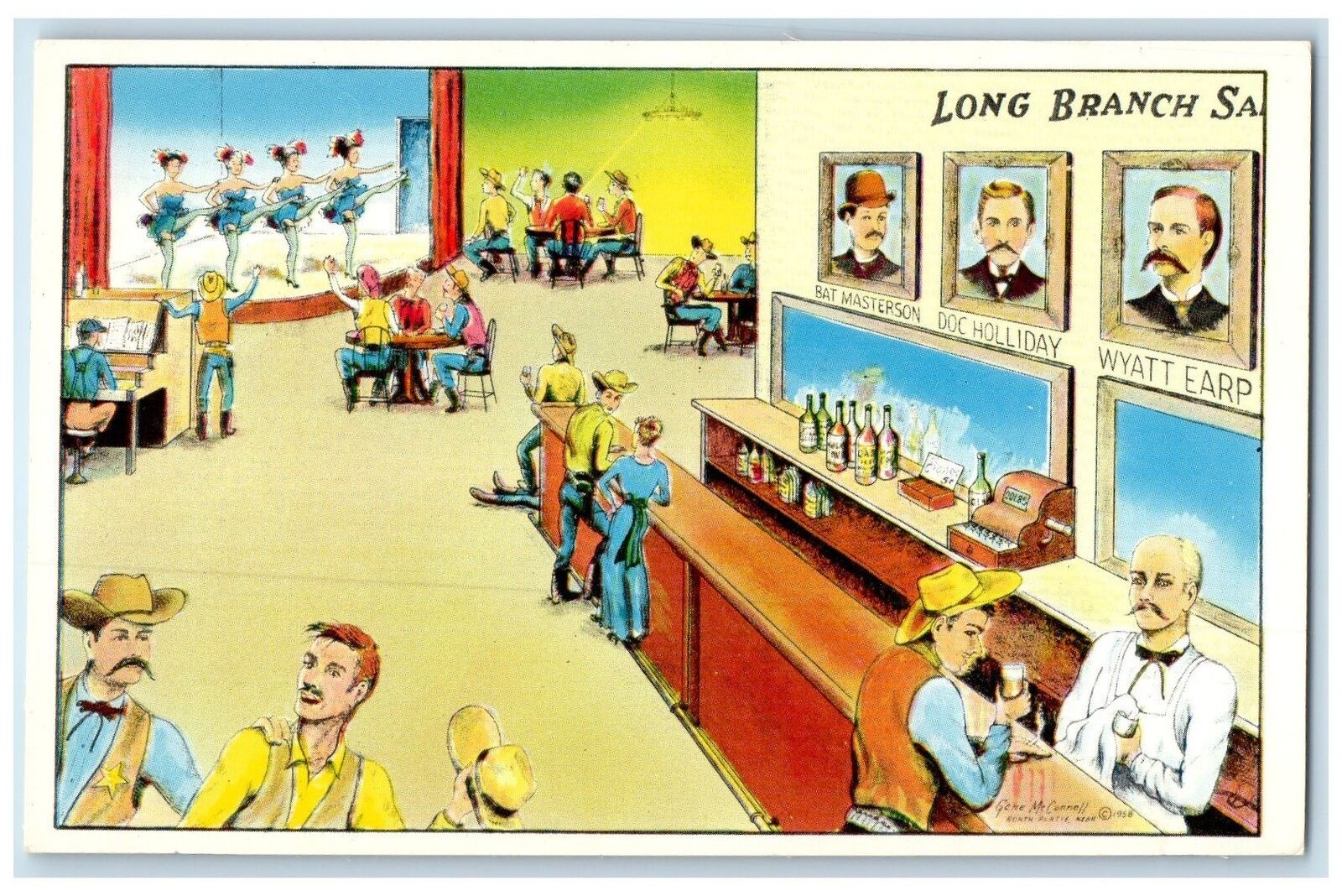 c1920\'s Long Branch Saloon In 1812 Bat Doc Wyatt  Dodge City Kansas KS Postcard