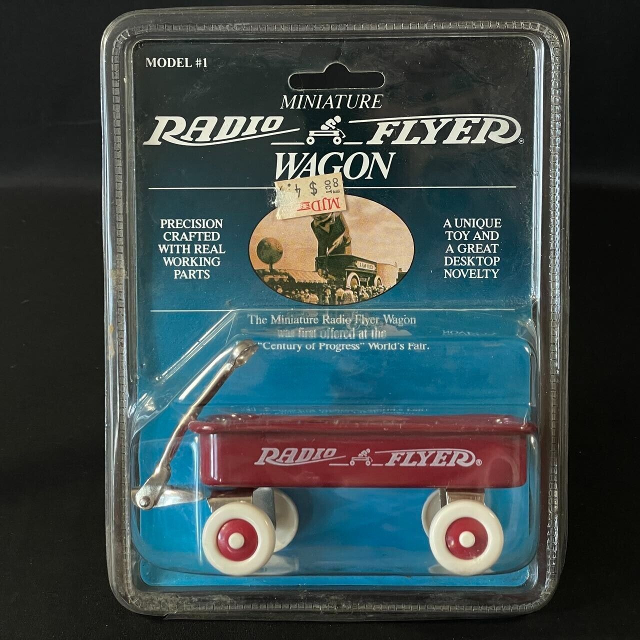 New in Package 1990 Vintage Miniature Radio Flyer Wagon Model #1 white wheels