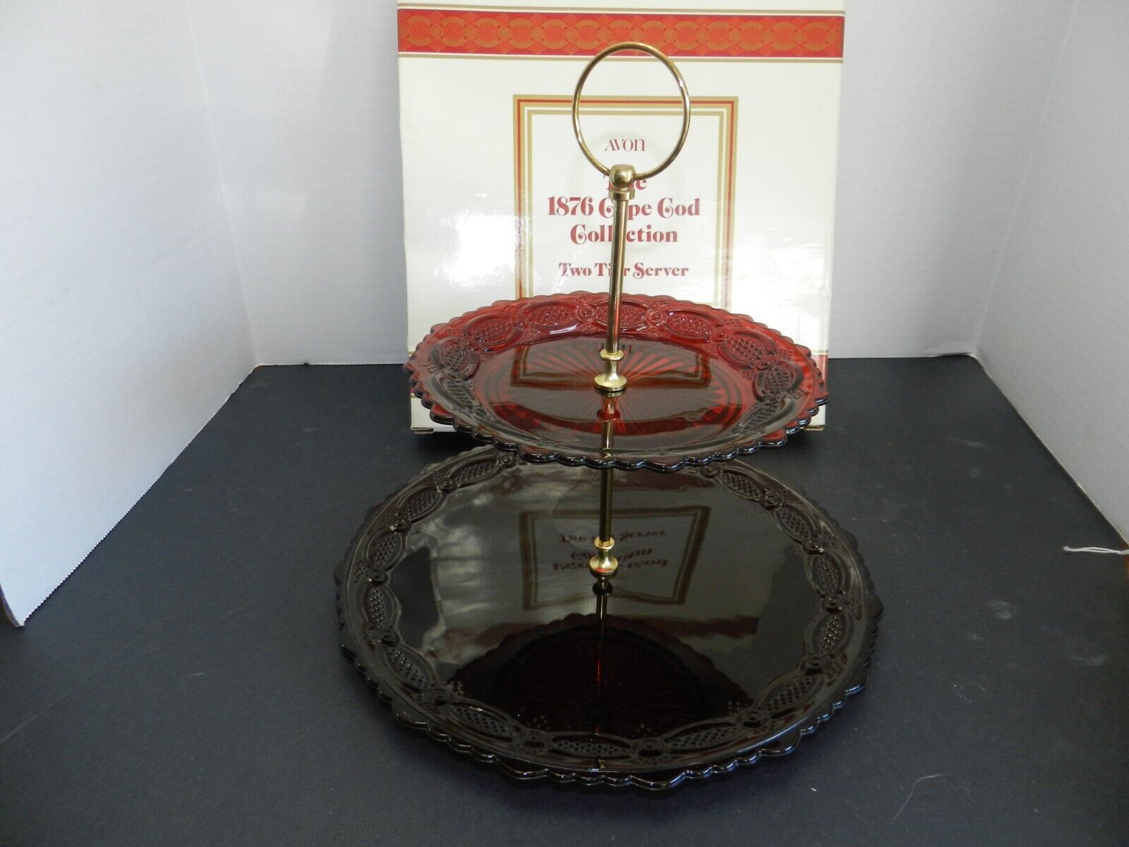 Vtg - Avon 1876 Cape Cod Ruby Red Collection 2-Tier Server Dish