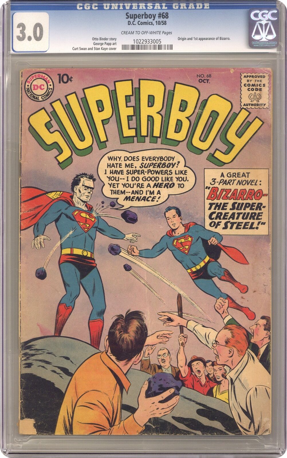 Superboy #68 CGC 3.0 1958 1022933005 1st app. Bizarro