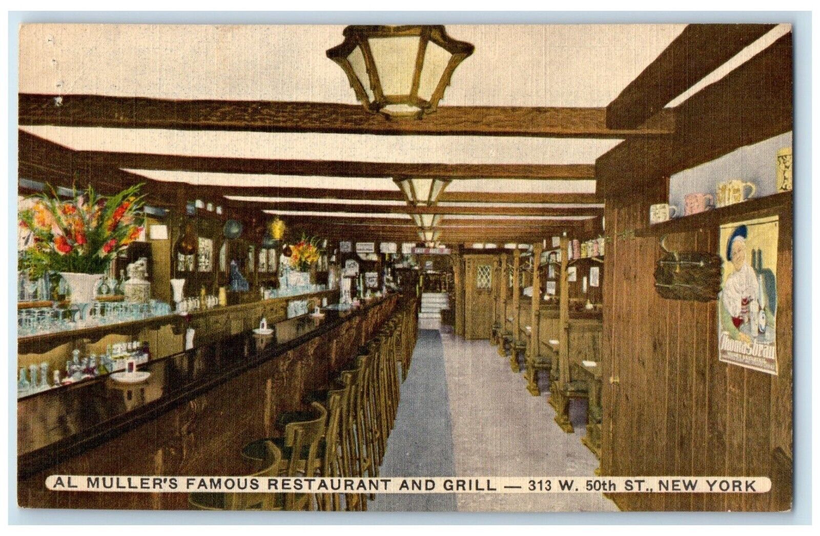 c1940 Al Muller's Famous Restaurant Grill West New York City New York Postcard