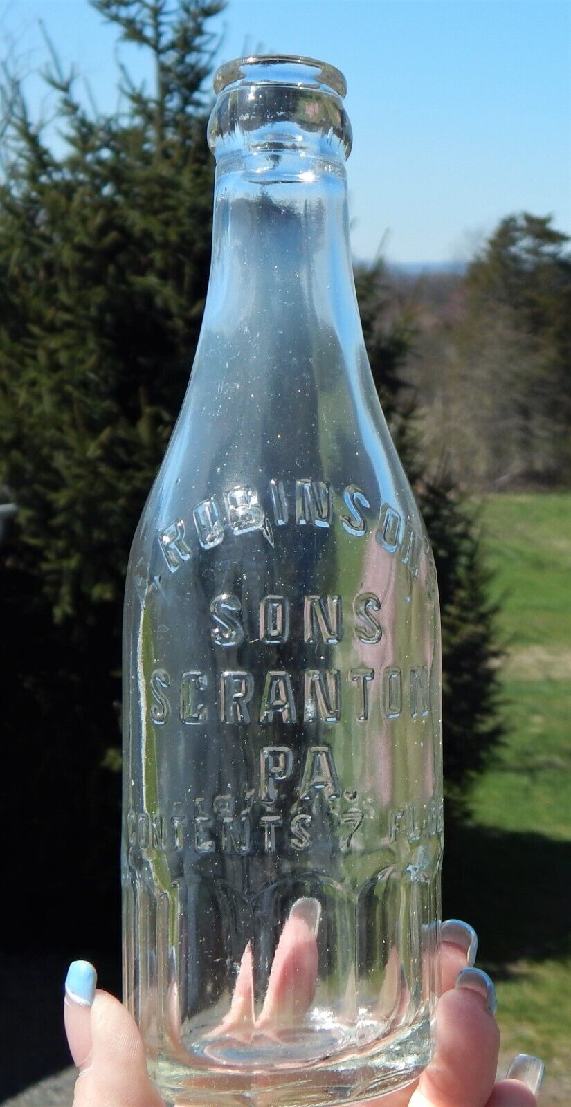 Vintage E ROBINSON\'S Sons Clear Glass 7 Oz Beer Soda Bottle Mug Base Scranton PA