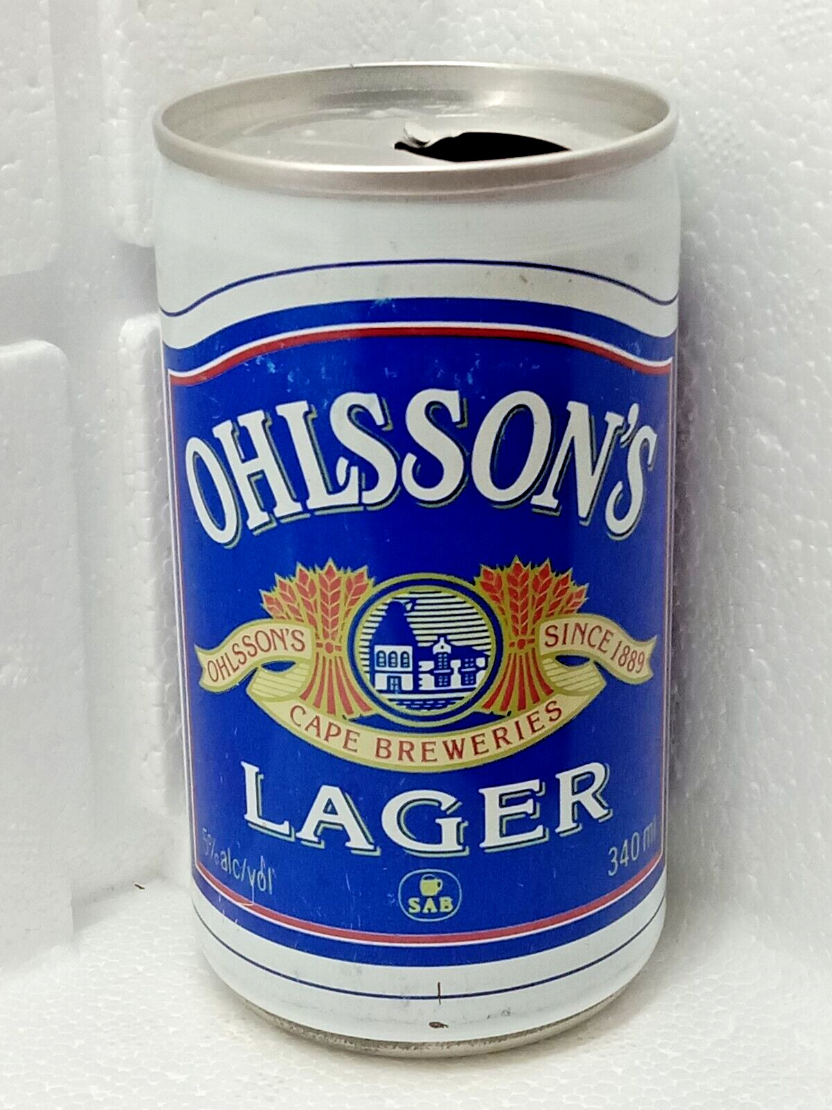 Empty Beer Can OHLSSON\'S 340 ml. South Africa 1990s Top Open