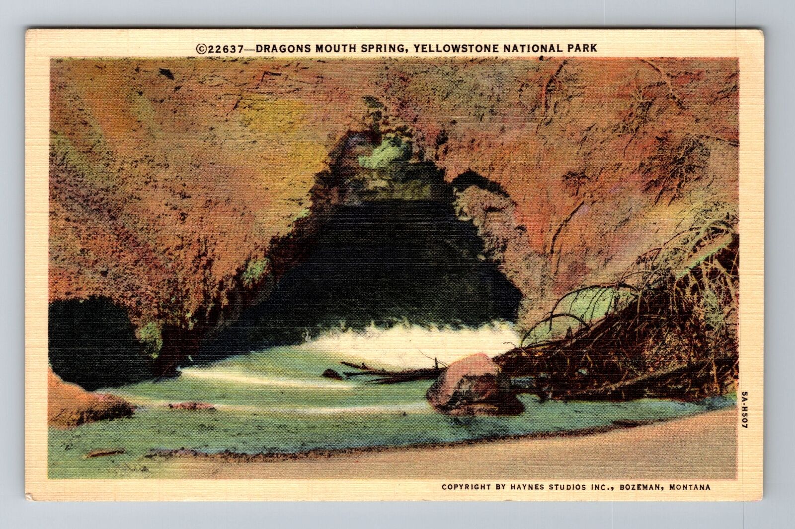 Yellowstone Natl Park WY-Wyoming, Dragons Mouth Spring, Vintage Postcard