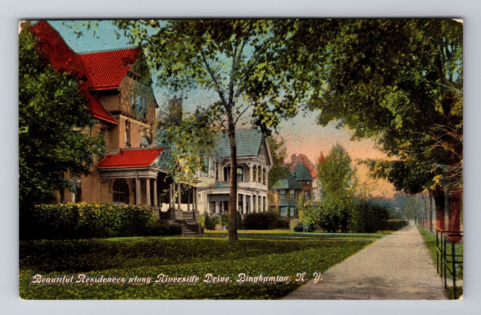 Binghamton NY-New York, Residence Area on Riverside Dr, Antique Vintage Postcard
