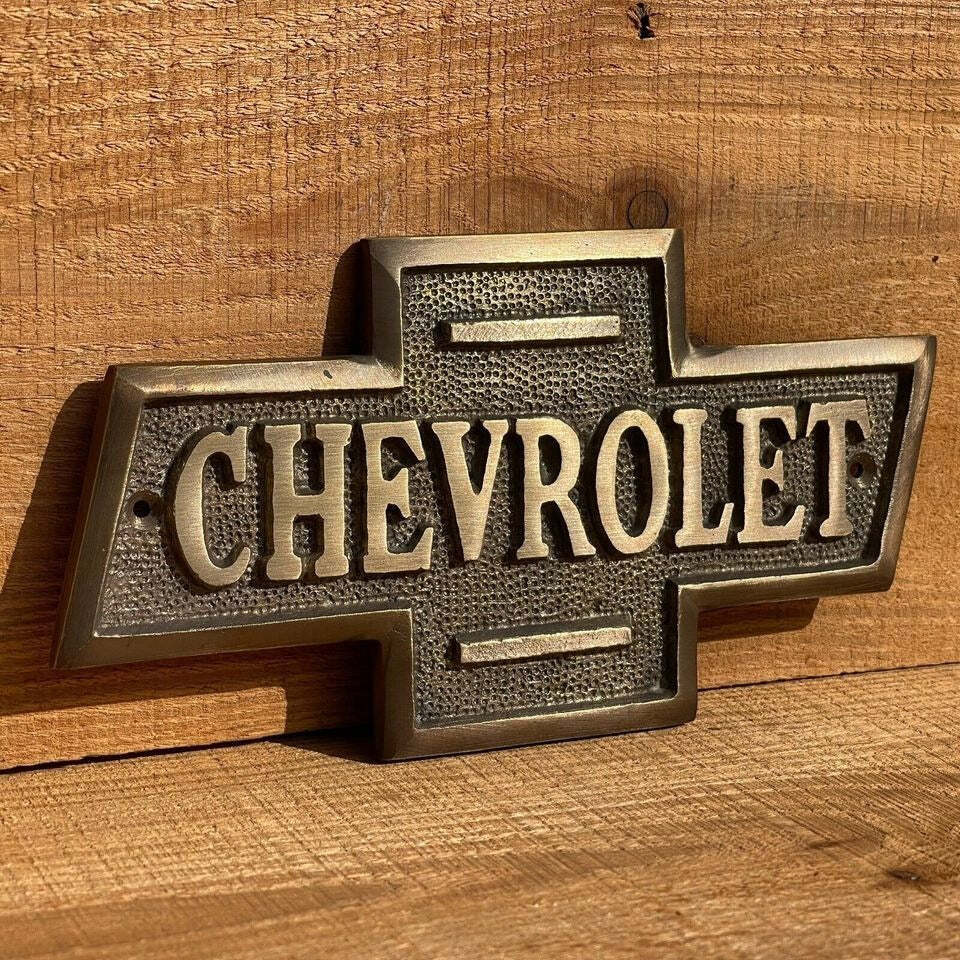 Chevrolet Solid Brass Embossed Plaque With Antique Vintage Finish (6.5