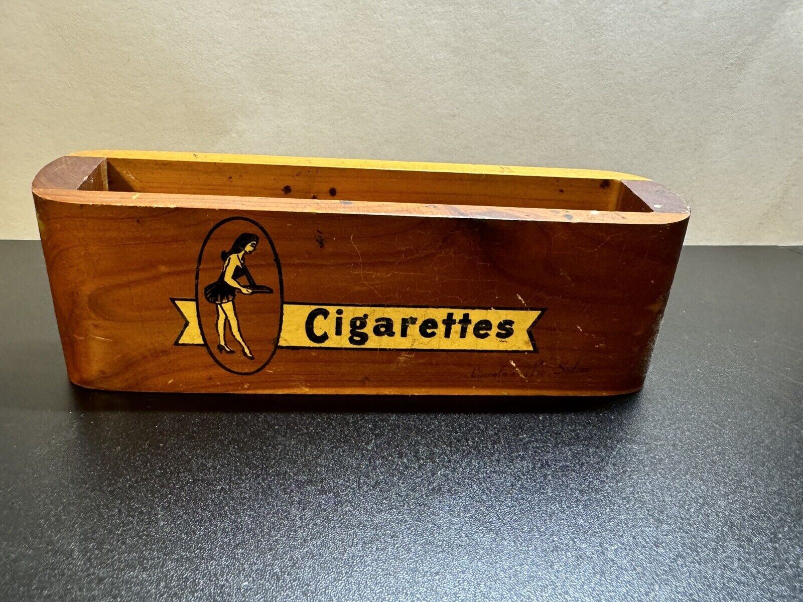 Vintage Wooden Cedar Cigarette And Matchbox Holder Frederick MD Lady Case Holder