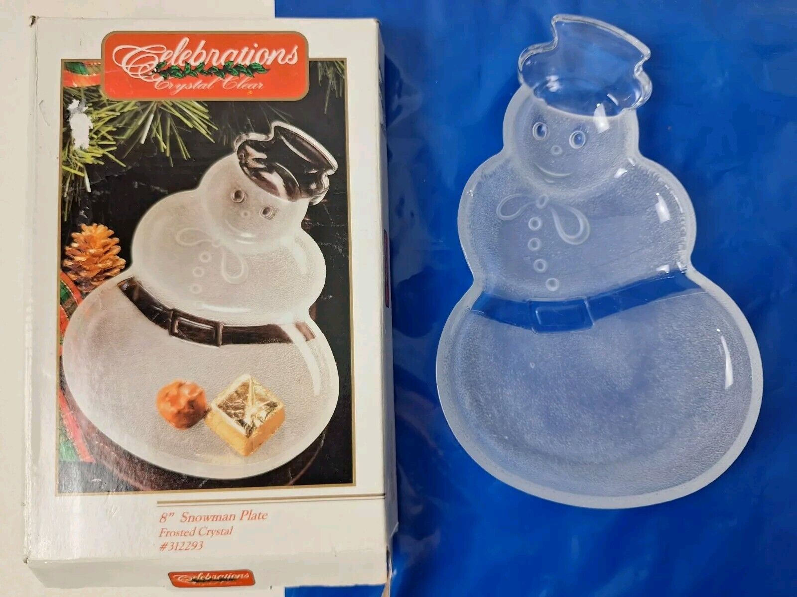 Cute Vintage Glass Snowman Shaped Glass Candy Dish / Winter Christmas Decor