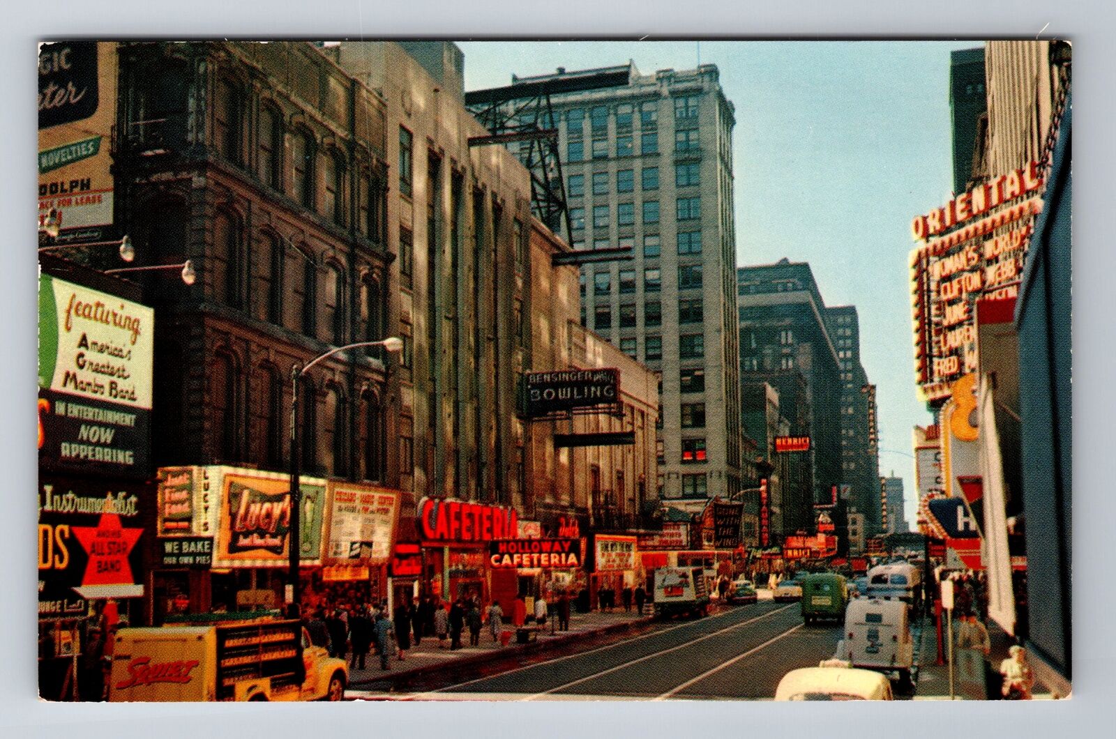 Chicago Il-Illinois, Randolph Street, Bowling, Theater, Shops, Vintage Postcard