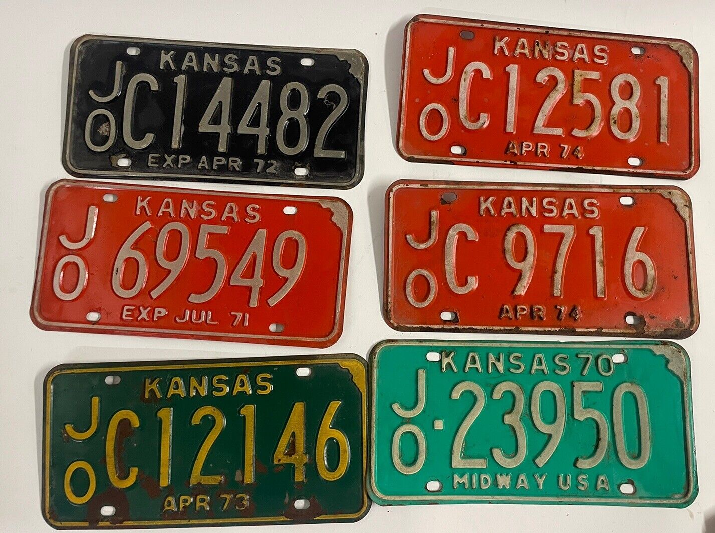 Vintage 1970s ORIGINAL KANSAS License Plate Lot of 6