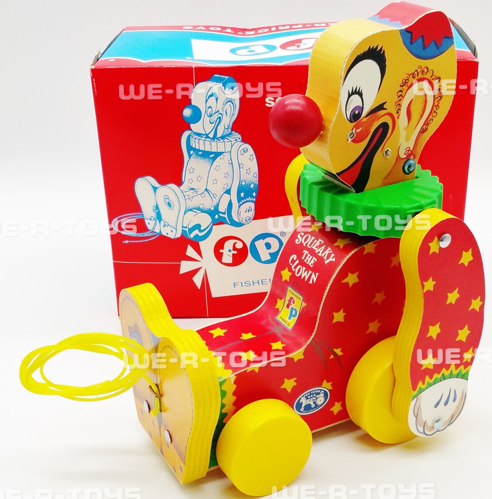 Fisher-Price Squeaky The Clown Pull Toy FP 1995 #76593 Made in U.S.A. NEW