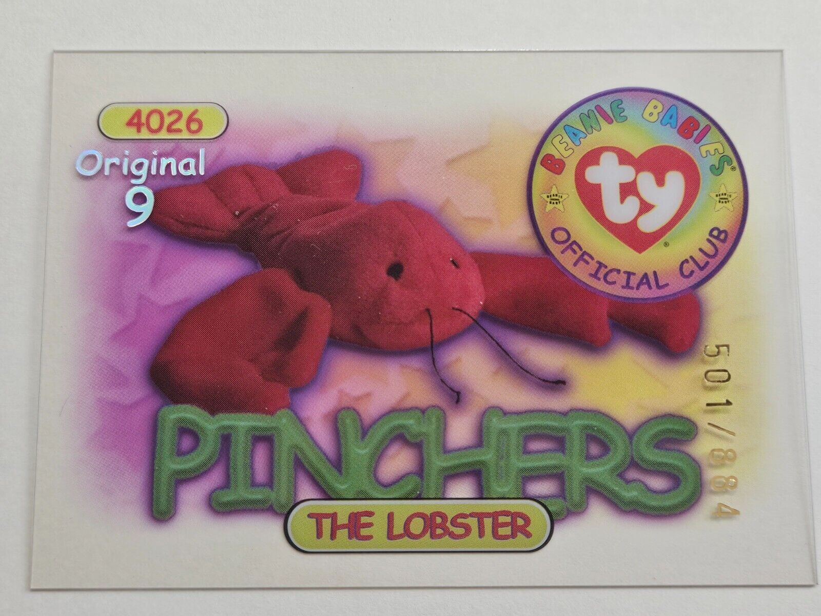 TY Beanie Baby Trading Card, Original 9, #6 Pinchers Silver # 501/884